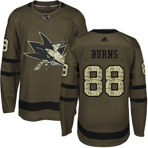 Youth Adidas San Jose Sharks #88 Brent Burns Premier Green Salute to Service NHL Jersey