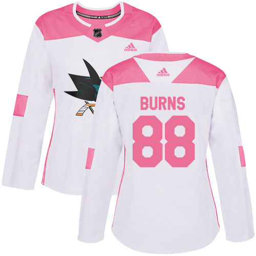 Women's Adidas San Jose Sharks #88 Brent Burns Authentic White/Pink Fashion NHL Jersey