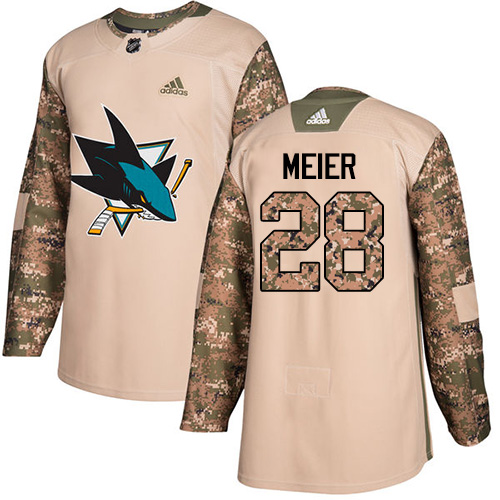 Youth Adidas San Jose Sharks #28 Timo Meier Authentic Camo Veterans Day Practice NHL Jersey