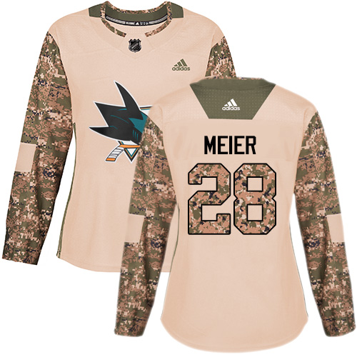 Women's Adidas San Jose Sharks #28 Timo Meier Authentic Camo Veterans Day Practice NHL Jersey
