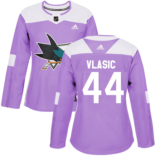 Women's Adidas San Jose Sharks #44 Marc-Edouard Vlasic Authentic Purple Fights Cancer Practice NHL Jersey