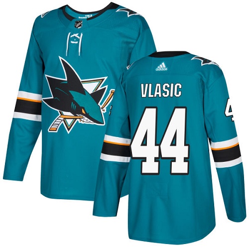 Men's Adidas San Jose Sharks #44 Marc-Edouard Vlasic Authentic Teal Green Home NHL Jersey
