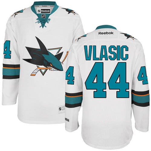 Men's Reebok San Jose Sharks #44 Marc-Edouard Vlasic Authentic White Away NHL Jersey