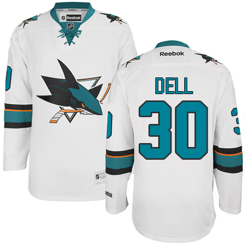 Men's Reebok San Jose Sharks #30 Aaron Dell Authentic White Away NHL Jersey