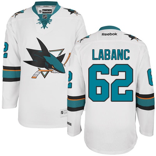 Men's Reebok San Jose Sharks #62 Kevin Labanc Authentic White Away NHL Jersey