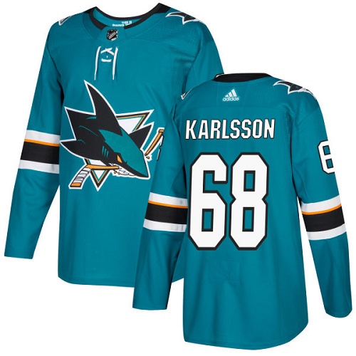 Men's Adidas San Jose Sharks #68 Melker Karlsson Authentic Teal Green Home NHL Jersey
