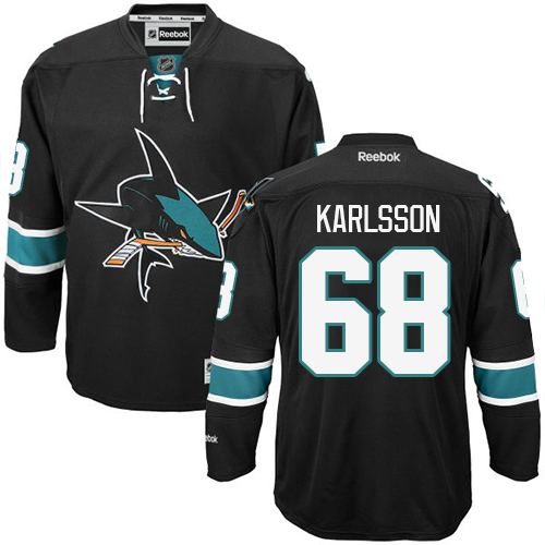 Youth Reebok San Jose Sharks #68 Melker Karlsson Authentic Black Third NHL Jersey
