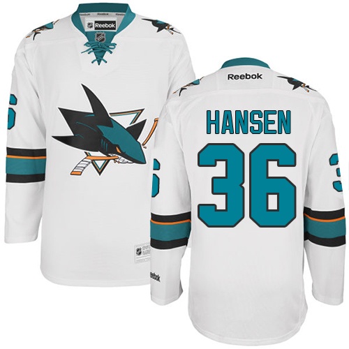 Men's Reebok San Jose Sharks #36 Jannik Hansen Authentic White Away NHL Jersey