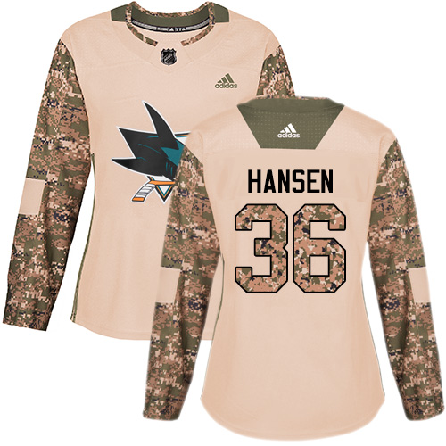 Women's Adidas San Jose Sharks #36 Jannik Hansen Authentic Camo Veterans Day Practice NHL Jersey