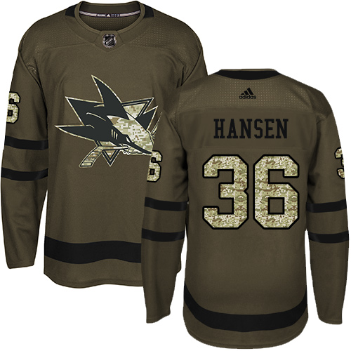 Men's Adidas San Jose Sharks #36 Jannik Hansen Premier Green Salute to Service NHL Jersey