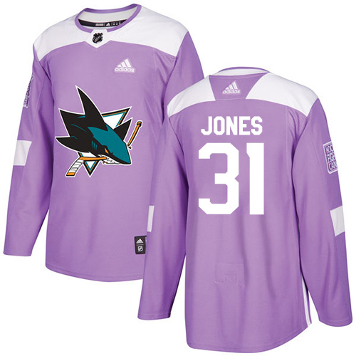 Men's Adidas San Jose Sharks #31 Martin Jones Authentic Purple Fights Cancer Practice NHL Jersey