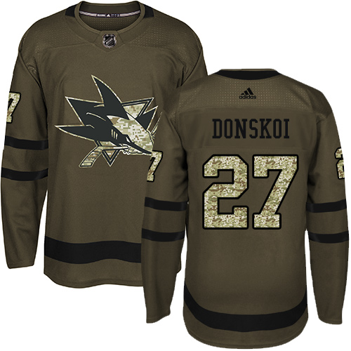 Men's Adidas San Jose Sharks #27 Joonas Donskoi Authentic Green Salute to Service NHL Jersey