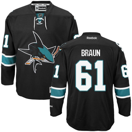Men's Reebok San Jose Sharks #61 Justin Braun Authentic Black Third NHL Jersey