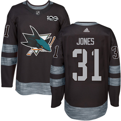 Men's Adidas San Jose Sharks #31 Martin Jones Premier Black 1917-2017 100th Anniversary NHL Jersey
