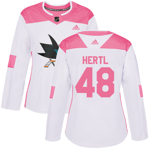 Women's Adidas San Jose Sharks #48 Tomas Hertl Authentic White/Pink Fashion NHL Jersey