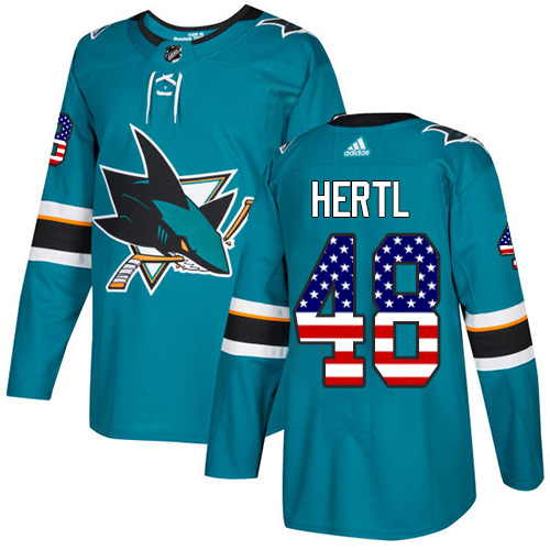Men's Adidas San Jose Sharks #48 Tomas Hertl Authentic Teal Green USA Flag Fashion NHL Jersey