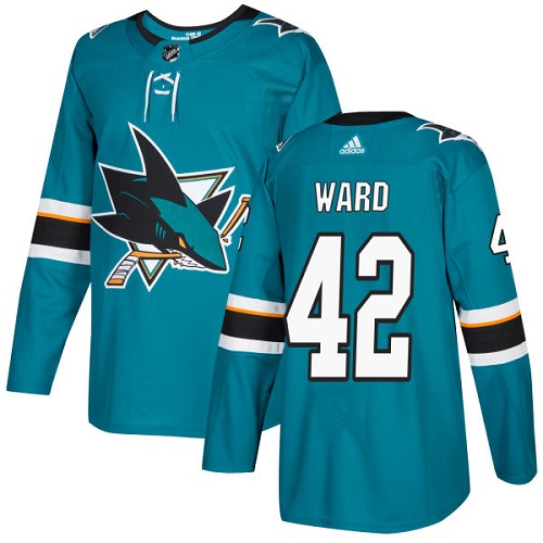 Youth Adidas San Jose Sharks #42 Joel Ward Authentic Teal Green Home NHL Jersey