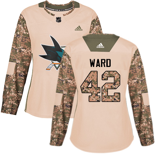 Women's Adidas San Jose Sharks #42 Joel Ward Authentic Camo Veterans Day Practice NHL Jersey