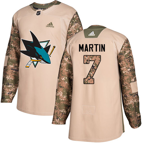 Youth Adidas San Jose Sharks #7 Paul Martin Authentic Camo Veterans Day Practice NHL Jersey