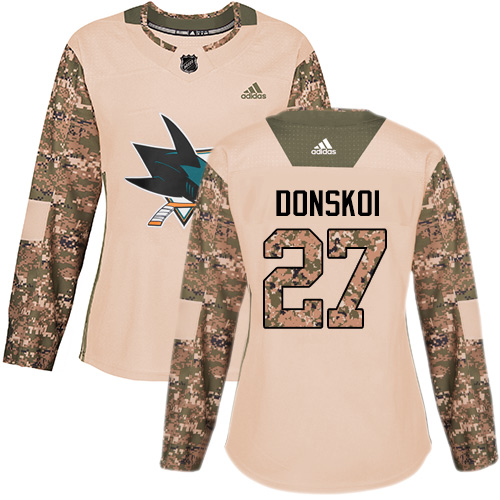 Women's Adidas San Jose Sharks #27 Joonas Donskoi Authentic Camo Veterans Day Practice NHL Jersey