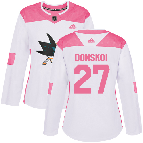 Women's Adidas San Jose Sharks #27 Joonas Donskoi Authentic White/Pink Fashion NHL Jersey
