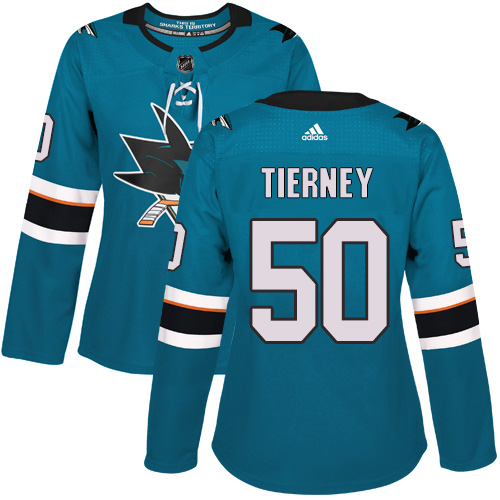 Women's Adidas San Jose Sharks #50 Chris Tierney Premier Teal Green Home NHL Jersey