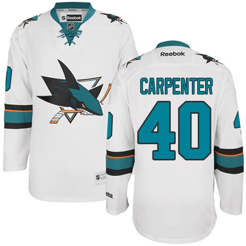 Women's Reebok San Jose Sharks #40 Ryan Carpenter Authentic White Away NHL Jersey