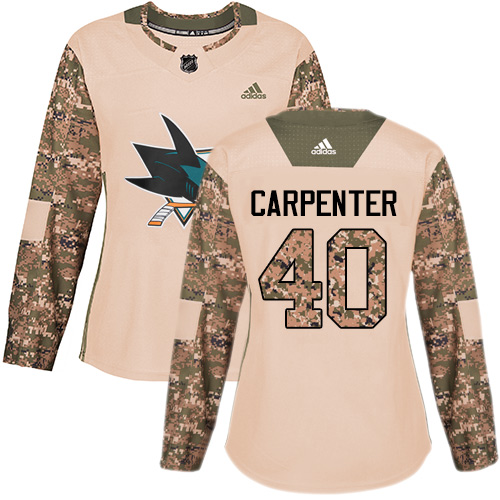 Women's Adidas San Jose Sharks #40 Ryan Carpenter Authentic Camo Veterans Day Practice NHL Jersey