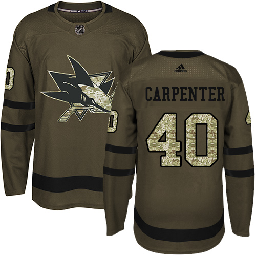 Youth Adidas San Jose Sharks #40 Ryan Carpenter Authentic Green Salute to Service NHL Jersey