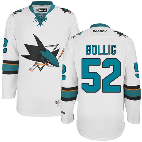 Men's Reebok San Jose Sharks #52 Brandon Bollig Authentic White Away NHL Jersey