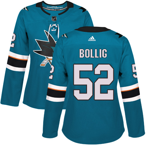 Women's Adidas San Jose Sharks #52 Brandon Bollig Authentic Teal Green Home NHL Jersey