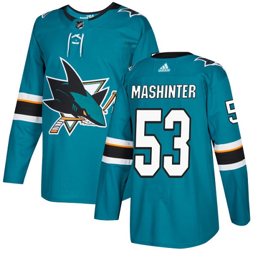 Men's Adidas San Jose Sharks #53 Brandon Mashinter Authentic Teal Green Home NHL Jersey