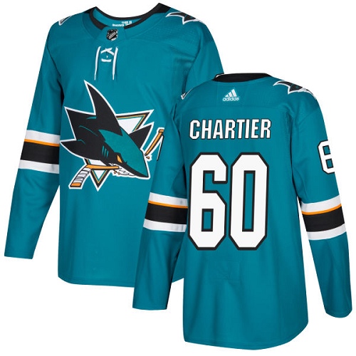 Men's Adidas San Jose Sharks #60 Rourke Chartier Authentic Teal Green Home NHL Jersey