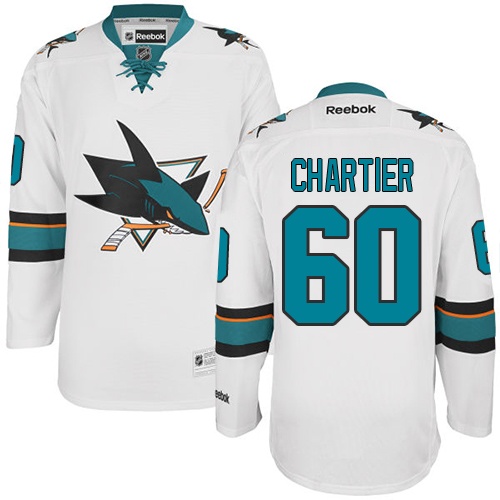 Women's Reebok San Jose Sharks #60 Rourke Chartier Authentic White Away NHL Jersey