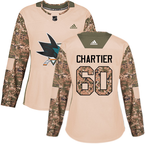 Women's Adidas San Jose Sharks #60 Rourke Chartier Authentic Camo Veterans Day Practice NHL Jersey