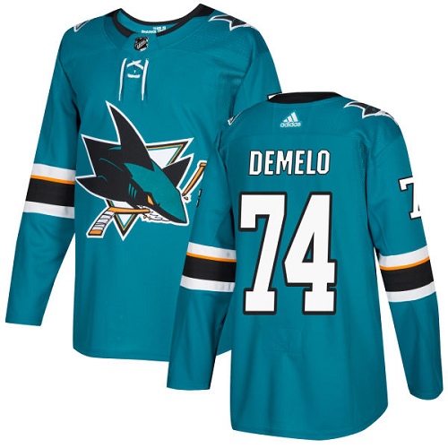 Men's Adidas San Jose Sharks #74 Dylan DeMelo Premier Teal Green Home NHL Jersey
