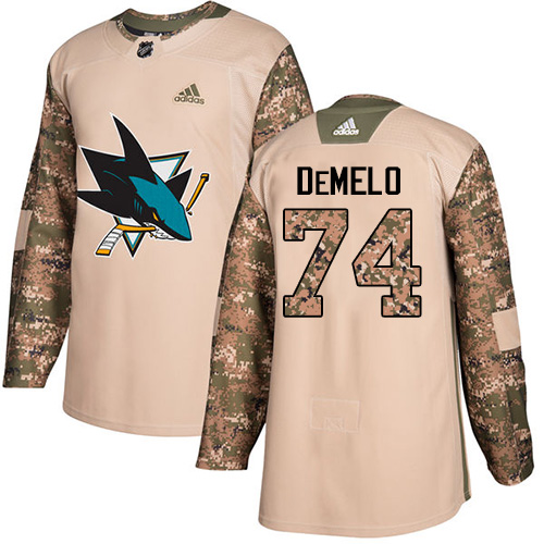 Men's Adidas San Jose Sharks #74 Dylan DeMelo Authentic Camo Veterans Day Practice NHL Jersey