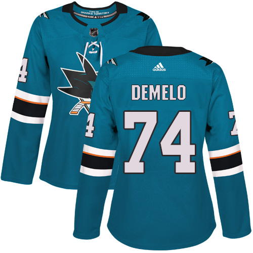 Women's Adidas San Jose Sharks #74 Dylan DeMelo Premier Teal Green Home NHL Jersey