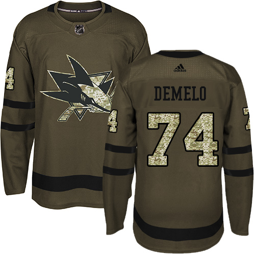 Men's Adidas San Jose Sharks #74 Dylan DeMelo Authentic Green Salute to Service NHL Jersey