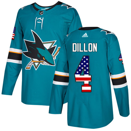 Men's Adidas San Jose Sharks #4 Brenden Dillon Authentic Teal Green USA Flag Fashion NHL Jersey