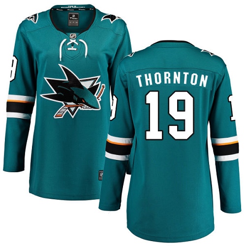 Women's San Jose Sharks #19 Joe Thornton Fanatics Branded Teal Green Home Breakaway NHL Jersey