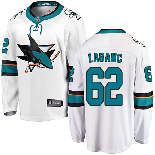 Youth San Jose Sharks #62 Kevin Labanc Fanatics Branded White Away Breakaway NHL Jersey