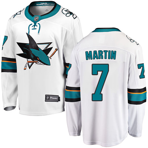 Men's San Jose Sharks #7 Paul Martin Fanatics Branded White Away Breakaway NHL Jersey