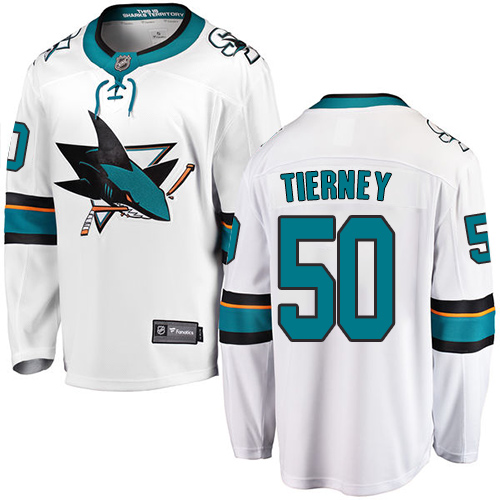 Youth San Jose Sharks #50 Chris Tierney Fanatics Branded White Away Breakaway NHL Jersey