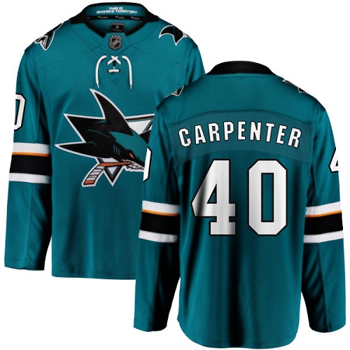 Youth San Jose Sharks #40 Ryan Carpenter Fanatics Branded Teal Green Home Breakaway NHL Jersey