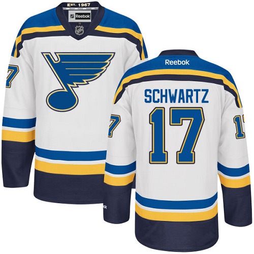Men's Reebok St. Louis Blues #17 Jaden Schwartz Authentic White Away NHL Jersey