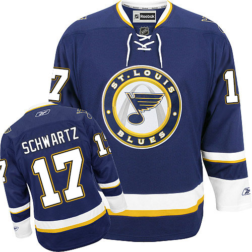 Men's Reebok St. Louis Blues #17 Jaden Schwartz Authentic Navy Blue Third NHL Jersey