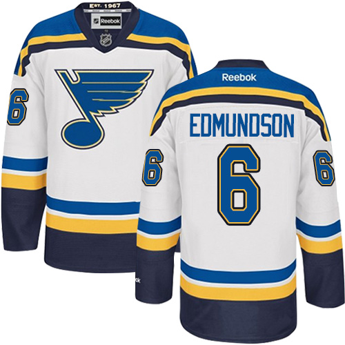 Men's Reebok St. Louis Blues #6 Joel Edmundson Authentic White Away NHL Jersey