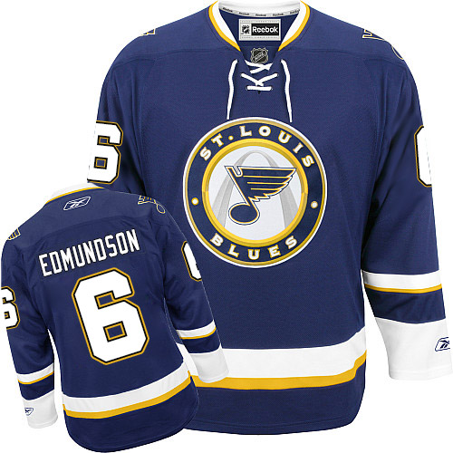 Men's Reebok St. Louis Blues #6 Joel Edmundson Authentic Navy Blue Third NHL Jersey