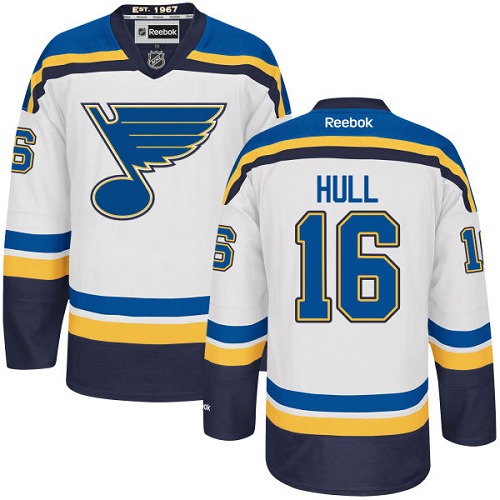 Men's Reebok St. Louis Blues #16 Brett Hull Authentic White Away NHL Jersey